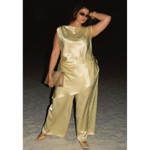 image:imageELOQUII Womens Plus Size Textured Satin Wide Leg Pant