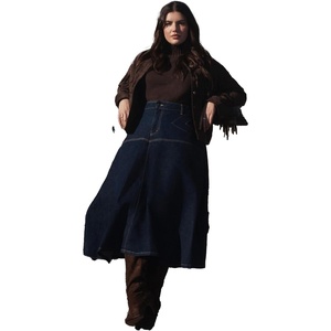 image:imageELOQUII Womens Plus Size Denim Maxi Skirt with Seam Detail