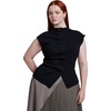 image:imageELOQUII Pleated ButtonFront Mock Neck TopBlack Onyx