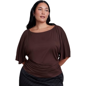 image:imageELOQUII Cinched Waist Draped TopLight Hickory