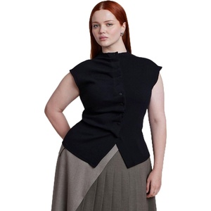 image:imageELOQUII Pleated ButtonFront Mock Neck TopBlack Onyx
