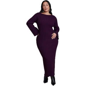 image:imageELOQUII Lettuce Hem Ribbed Sweater Maxi DressPurple