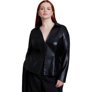 image:imageELOQUII Fitted Faux Leather Collared TopBlack Onyx