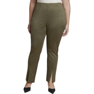 image:imageELOQUII Houndstooth Fitted SlitHem PantGreen Check