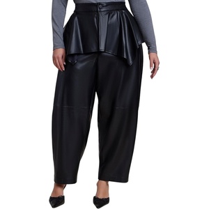 image:imageELOQUII PeplumDetail Faux Leather Barrel PantBlack Onyx