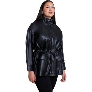 image:imageELOQUII Faux Leather Funnel Neck CinchedWaist JacketBlack Onyx
