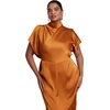 image:imageELOQUII FlutterSleeve Satin Midi DressPumpkin Spice
