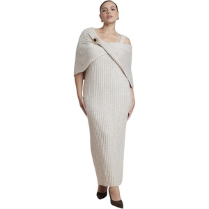 image:imageELOQUII Brooch Detail Cape Sweater Midi DressHeathered Cream