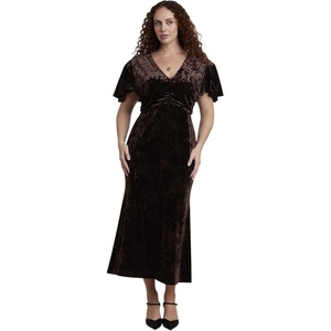 image:imageELOQUII Crushed Velvet Strong Shoulder Maxi DressBrown