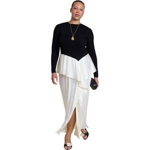image:imageELOQUII MixedMedia PeplumDetail Maxi DressBlack and Cream