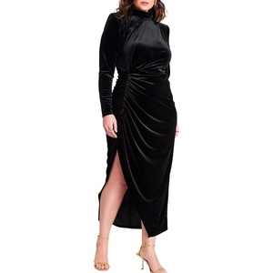 image:imageELOQUII Mock Neck Velvet Dress with SlitBlack Onyx