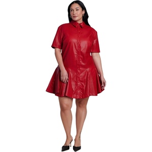 image:imageELOQUII Perforated Faux Leather Mini Shirt DressBarbados Cherry