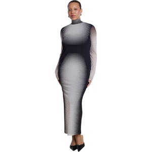 image:imageELOQUII Printed Stretch Mesh Maxi DressPlaced Polka Dot