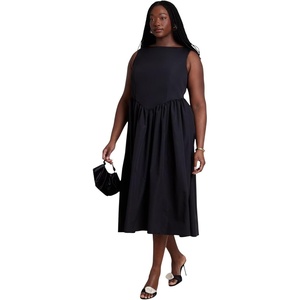 image:imageELOQUII Boat Neck Flare Midi DressBlack Onyx
